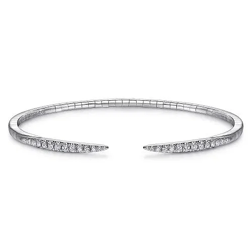 Personalized Silver Bangle-14K White Gold Split Diamond Spike Bangle