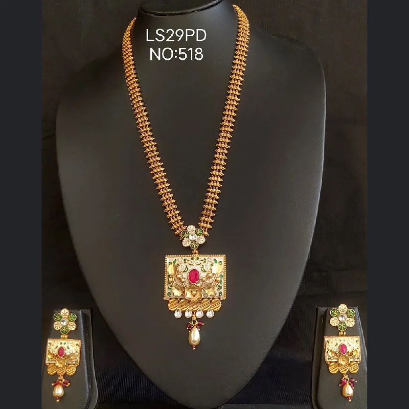 Diamond and Pearl Necklace-Kala Creation Copper Gold Plated Long Necklace Set