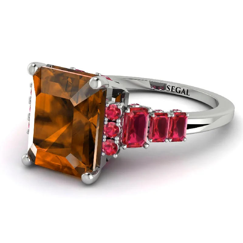 Emerald Cut Brown Diamond Ring Hidden Round Diamonds - Sawyer No. 1112