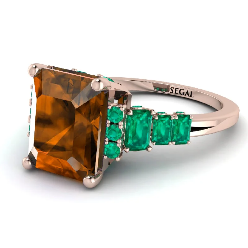 Emerald Cut Brown Diamond Ring Hidden Round Diamonds - Sawyer No. 1105