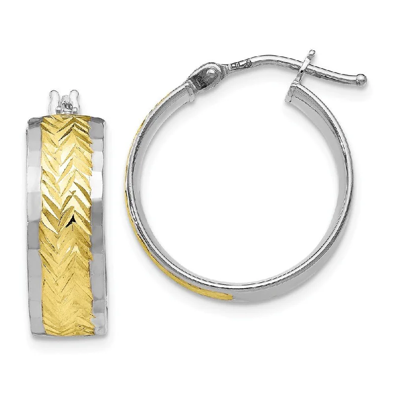 Unique Boho Earrings-10k White Gold & Yellow Rhodium Diamond Cut Round Hoop Earrings, 18mm