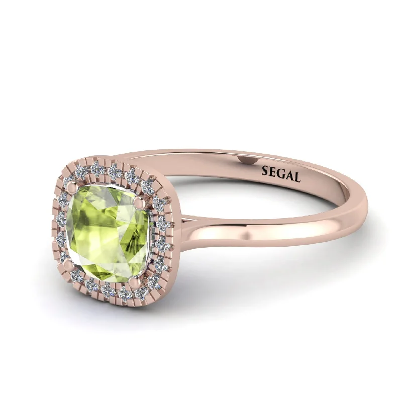 Vintage Classic Halo Cushion Peridot Ring - Skylar No. 702