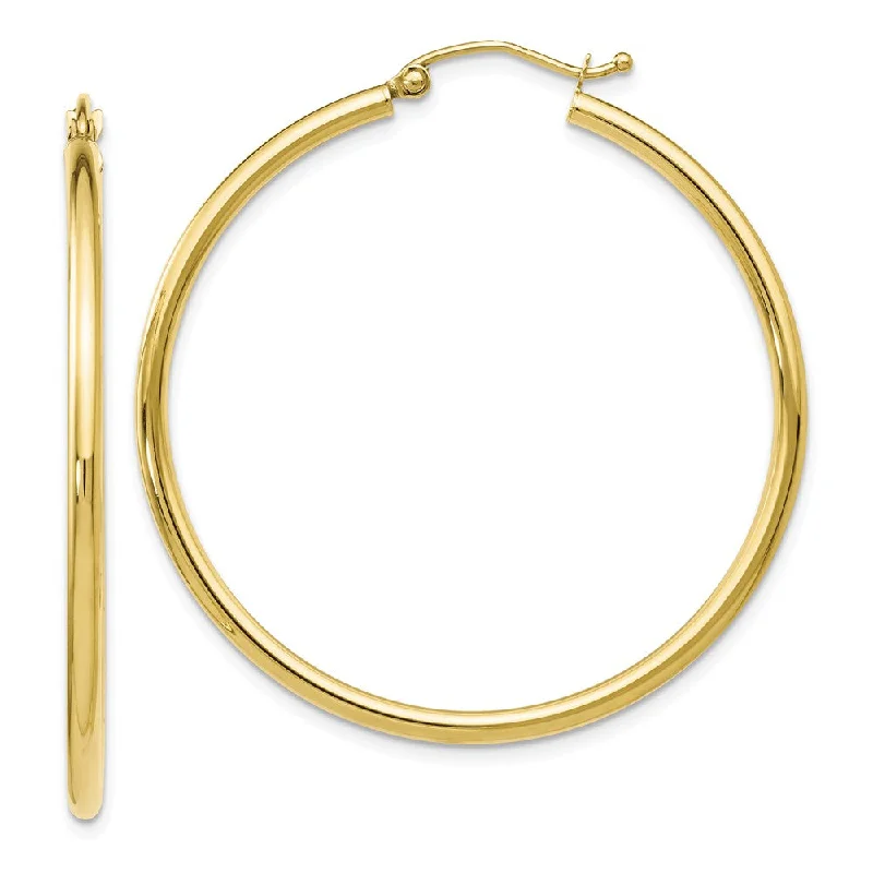 Heart Shaped Earrings-2mm Round Hoop Earrings in 10k Yellow Gold, 40mm (1 1/2 Inch)