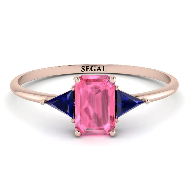 Emerald Cut Pink Moissanite With Triangles Ring - Remi No. 814