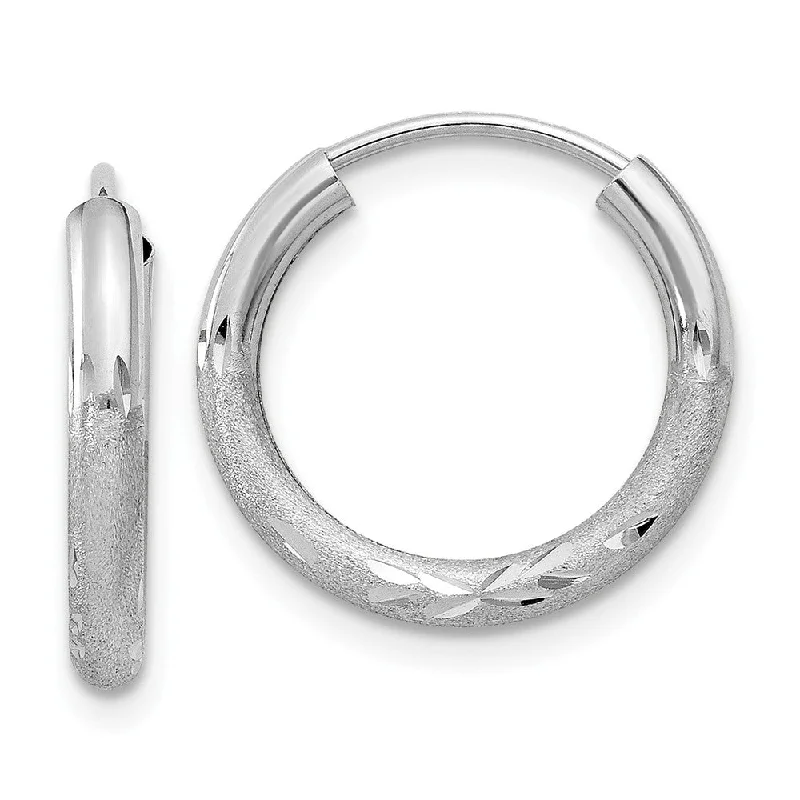 Zodiac Sign Earrings-2mm, 14k White Gold, Diamond-cut Endless Hoops, 15mm (9/16 Inch)