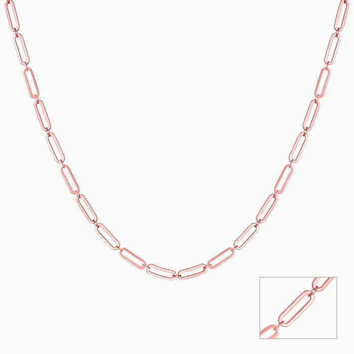 Celebrity Style Necklace-Rose Gold Elongated Link Chain Necklace