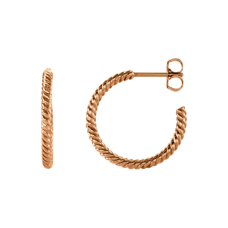 Handmade Gemstone Earrings-Rope Round Hoop Earrings in 14k Rose Gold, 17mm (5/8 Inch)