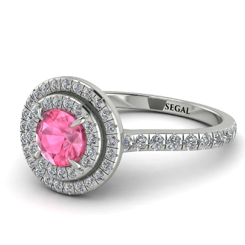 Double Halo Pink Moissanite Ring - Zoey No. 803