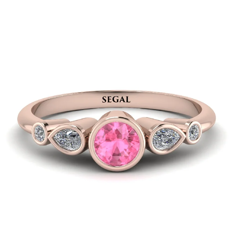 Bezel Symmetrical Pink Moissanite Ring - Ivy No. 802