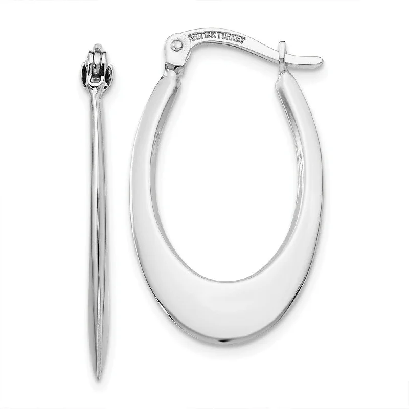 Drop Crystal Earrings-Tapered Oval Hoop Earrings in 14k White Gold, 25mm (1 Inch)