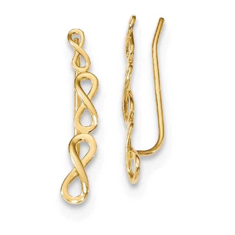 Fashionable Chain Earrings-3.6 x 22mm (7/8 Inch) 14k Yellow Gold Polished Infinity Ear Climbers