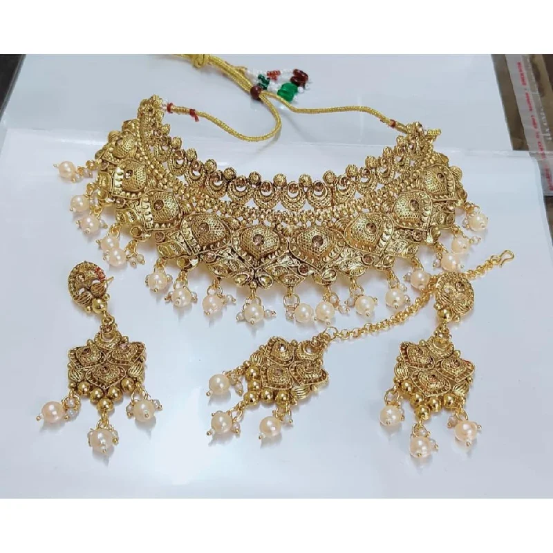 Fashionable Crystal Necklace-Akruti Collection Gold Plated Crystal Stone Necklace Set