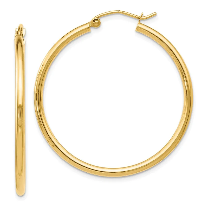 Antique Style Earrings-2mm Round Hoop Earrings in 14k Yellow Gold, 35mm (1 3/8 Inch)