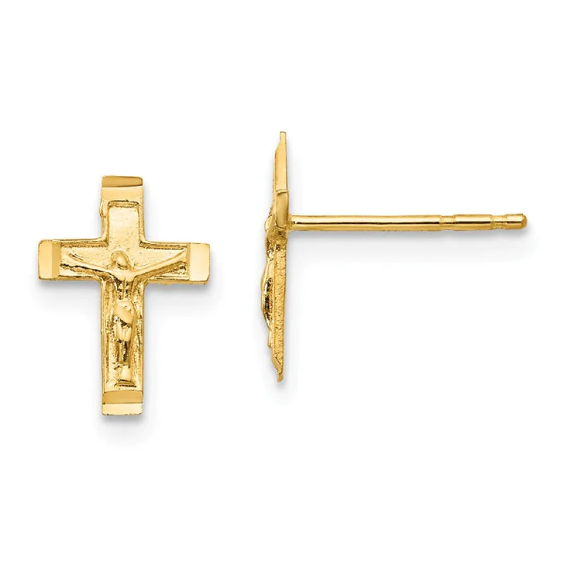 Butterfly Earrings for Women-Children's 14k Yellow Gold 10mm Crucifix Cross Post Earrings