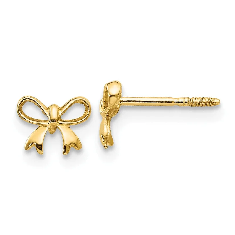 Funky Earrings for Teens-Kids Petite Bow Screw Back Post Earrings in 14k Yellow Gold