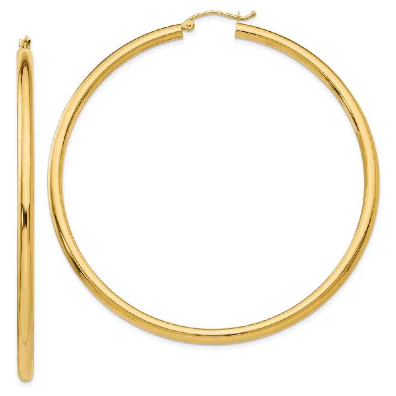 Abstract Art Earrings-3mm, 14k Yellow Gold Classic Round Hoop Earrings, 65mm (2 1/2 Inch)