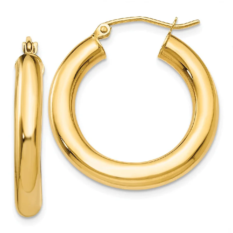 Abstract Art Earrings-4mm, 14k Yellow Gold Classic Round Hoop Earrings, 25mm (1 Inch)