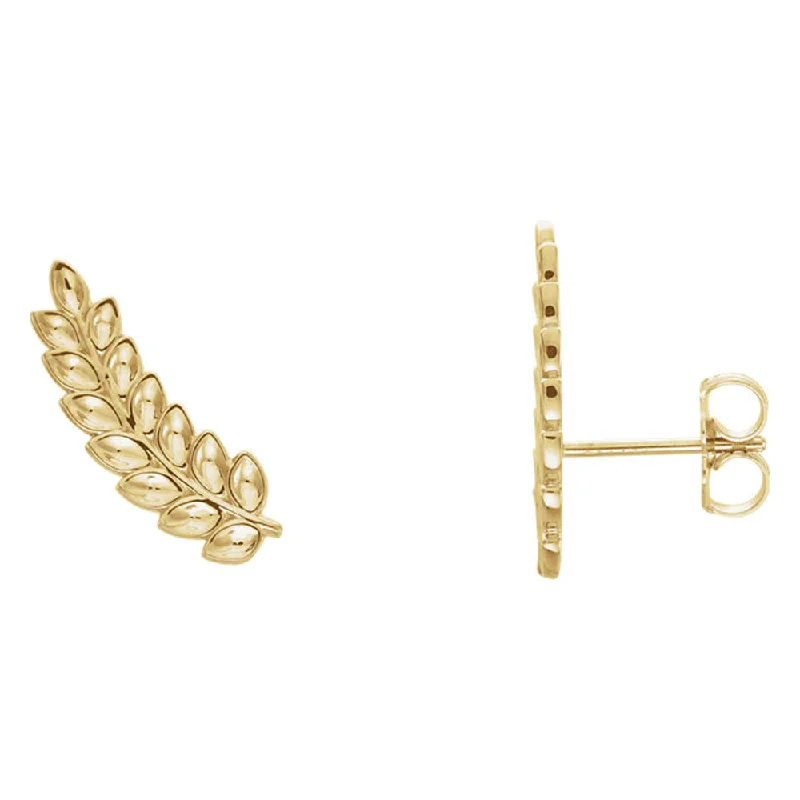 Elegant Drop Earrings-5.7mm x 16mm (5/8 Inch) 14k Yellow Gold Petite Leaf Ear Climbers