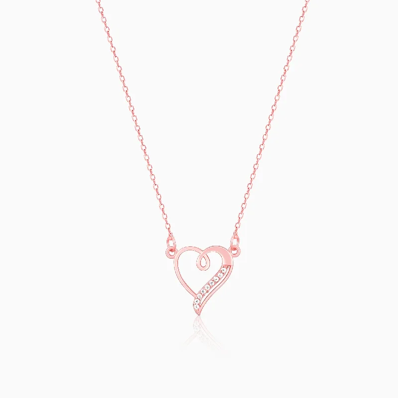 Customizable Birthstone Necklace-Rose Gold Curl Heart Necklace