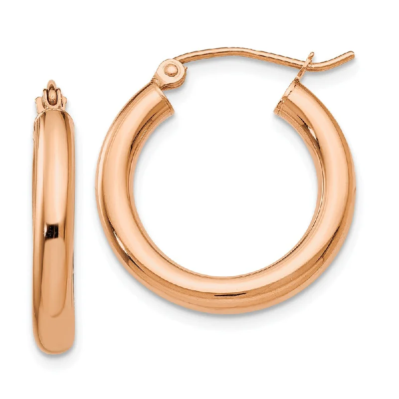 Trendy Gemstone Earrings-3mm, 14k Rose Gold Polished Round Hoop Earrings, 20mm (3/4 Inch)