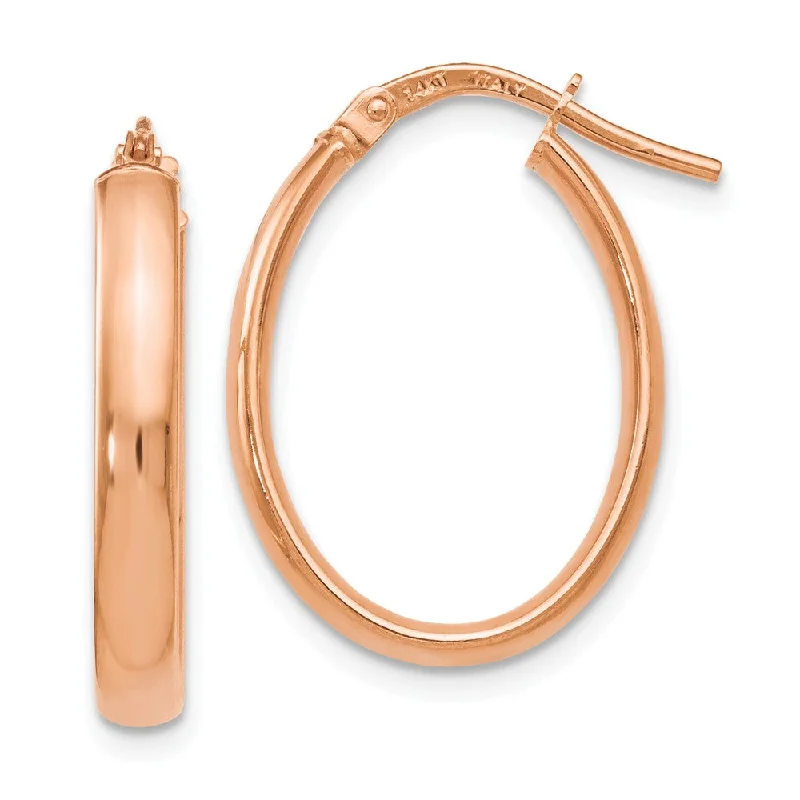 Big Statement Earrings-3mm x 22mm (7/8 Inch) Polished 14k Rose Gold Oval Tube Hoop Earrings