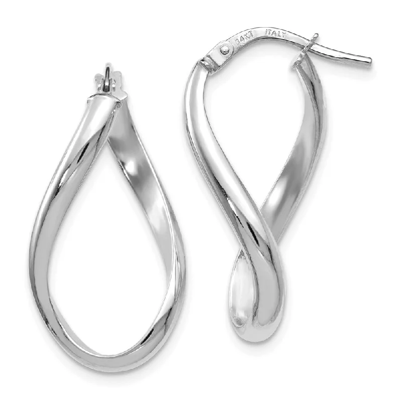 Swarovski Crystal Earrings-2.7mm Freeform Oval Hoop Earrings in 14k White Gold, 24mm (15/16 Inch)