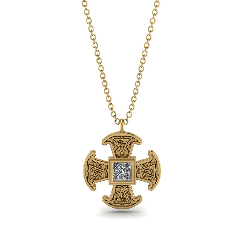 Birthstone Necklace for Mom-Celtic Cross Diamond Necklace - Thomas No. 1