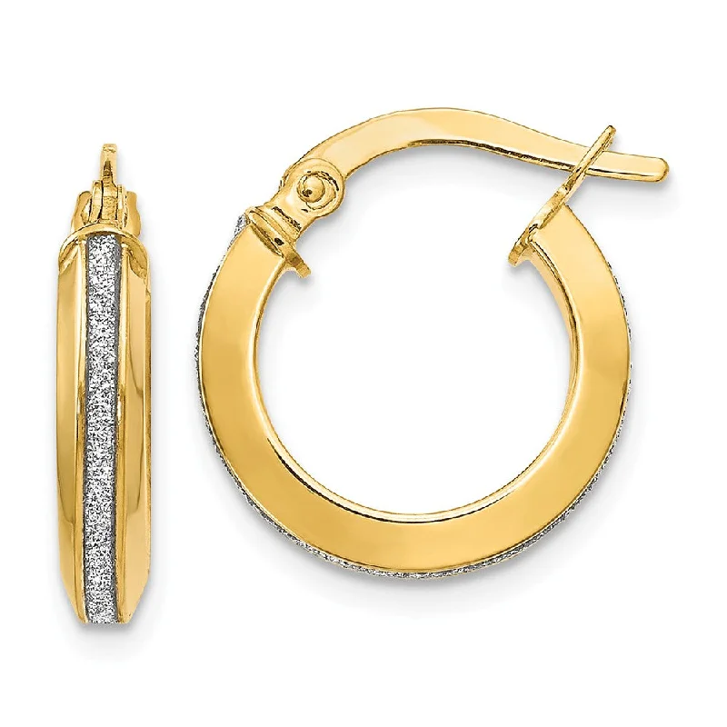 Trendy Ear Jackets-3mm Glitter Infused Round Hoop Earrings in 14k Yellow Gold, 14mm