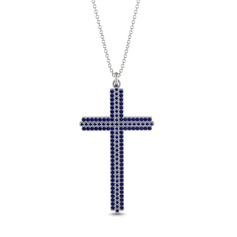 Double Chain Necklace-Minimalist Sapphire Cross Necklace - Aaron No. 15