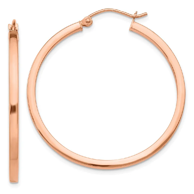 Earrings with Natural Stones-2mm x 35mm Polished 14k Rose Gold Square Tube Round Hoop Earrings