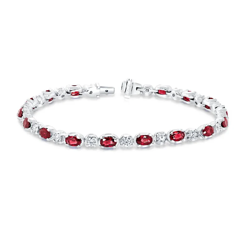 Colorful Bead Charm Bracelets-Uneek Precious Collection Strand Oval Shaped Ruby Link Bracelet