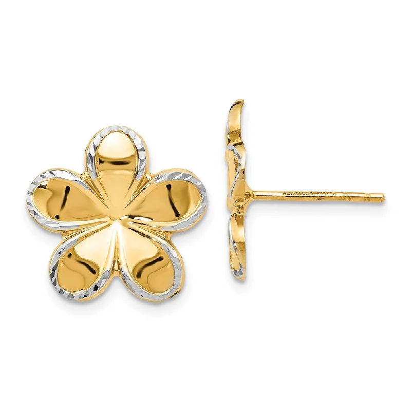 Artistic Pearl Earrings-16mm Flower Blossom Post Earrings in14k Yellow Gold & White Rhodium