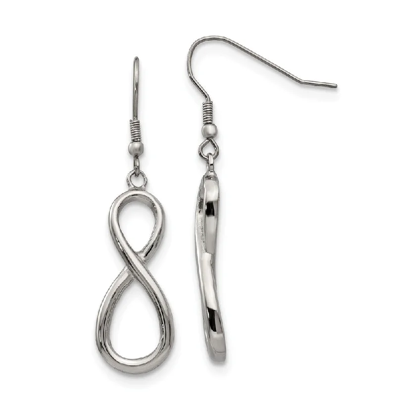 Handcrafted Hoop Earrings-Polished Infinity Dangle Earrings in Stainless Steel