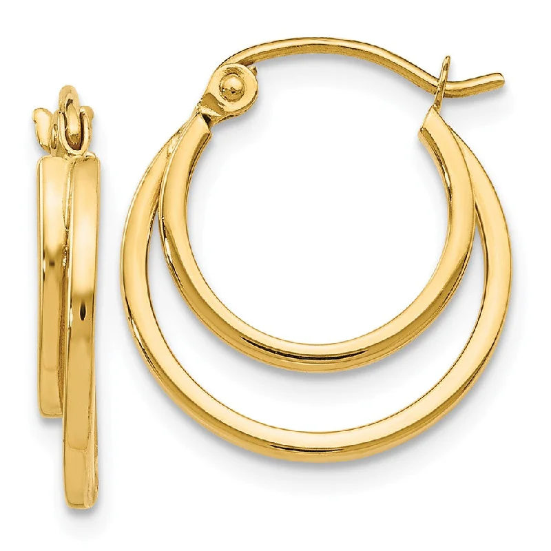 Chunky Hoop Earrings-1mm Double Split Round Hoop Earrings in 14k Yellow Gold, 17mm (5/8 In)