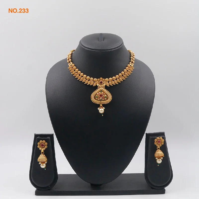 Minimalist Necklace-The Jangid Arts Gold Plated Pota Stone Necklace Set