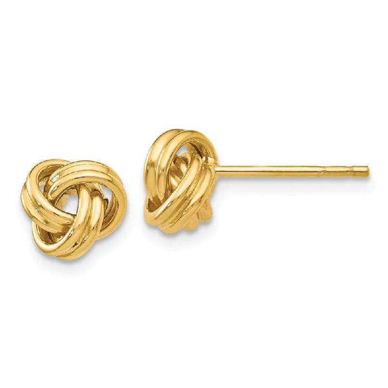 Large Silver Earrings-7mm Grooved Love Knot Post Earrings in 14k Yellow Gold