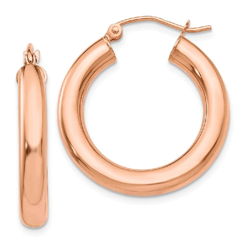 Dangle Hoop Earrings-4mm x 25mm Polished 14k Rose Gold Large Round Tube Hoop Earrings