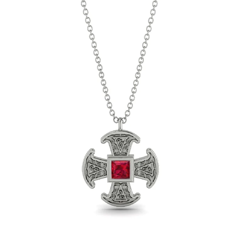 Gemstone Pendant Necklace-Celtic Cross Ruby Necklace - Thomas No. 12