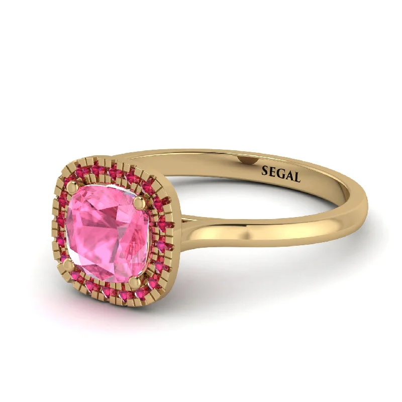 Vintage Classic Halo Cushion Pink Moissanite Ring - Skylar No. 810