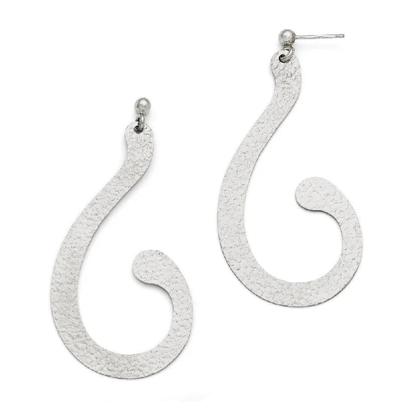 Opal Drop Earrings-Large Textured Scroll Post Dangle Earrings in Sterling Silver