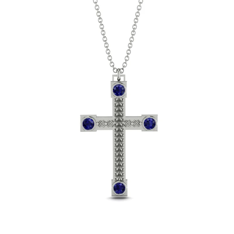 Luxury Sapphire Necklace-Vintage Sapphire Cross Necklace - Julian No. 15