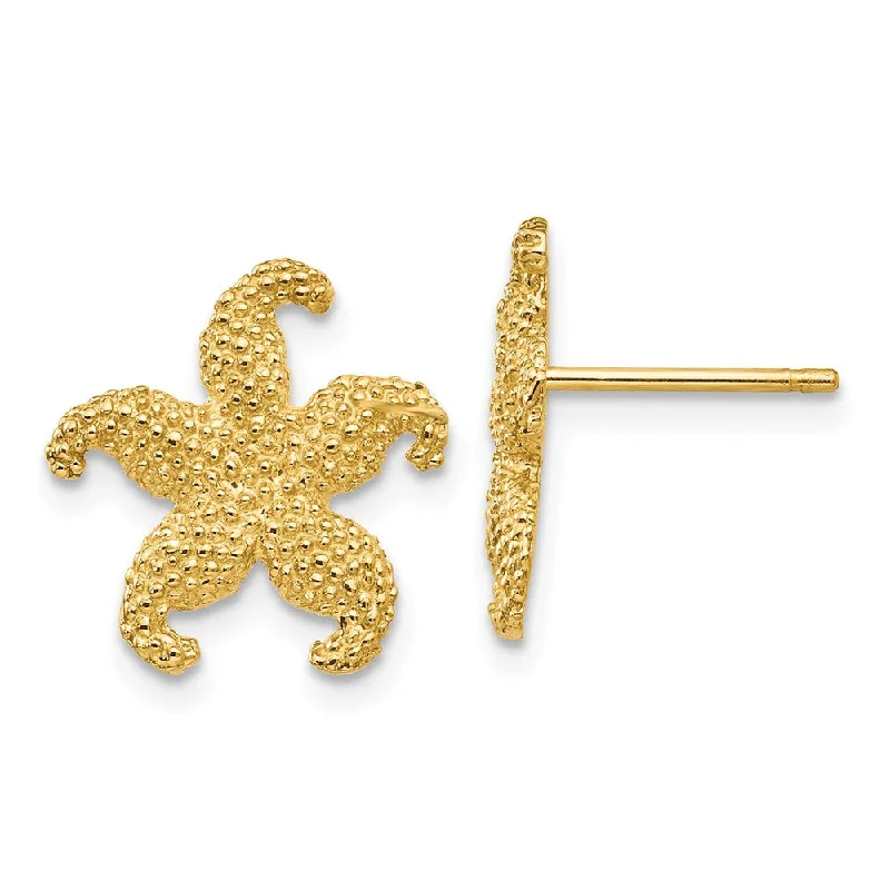 Chic Statement Earrings-13mm Textured Starfish Post Earrings in 14k Yellow Gold