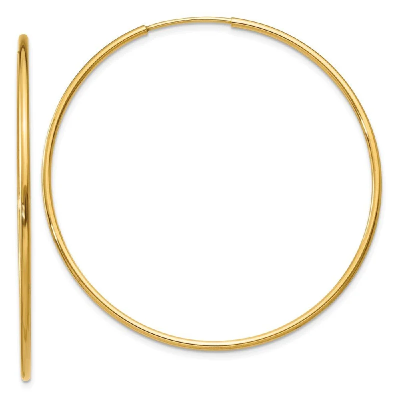 Black and Gold Earrings-1.25mm, 14k Yellow Gold Endless Hoop Earrings, 42mm (1 5/8 Inch)