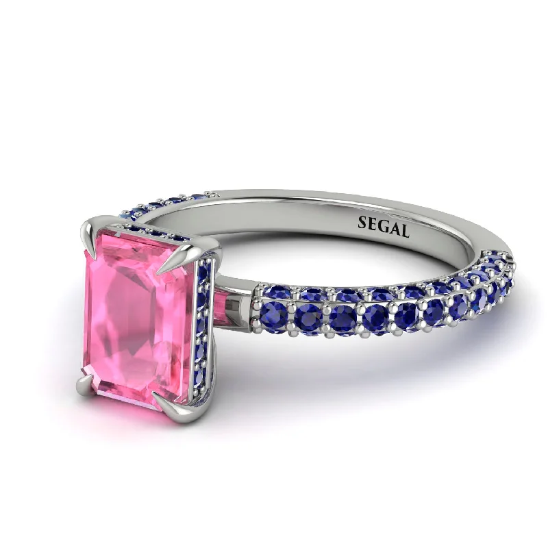 Hidden Halo Emerald Cut Pink Moissanite Engagement Ring - Ximena No. 815