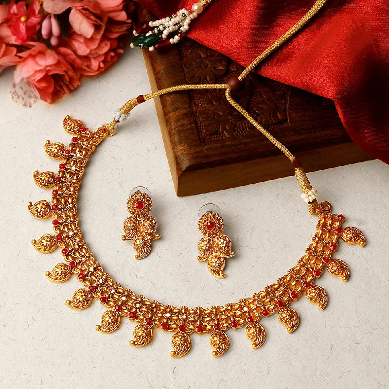 Long Dangle Necklace-Shrishti Fashion Creative Paisley Design Gold Plated Choker Necklace Set For Women