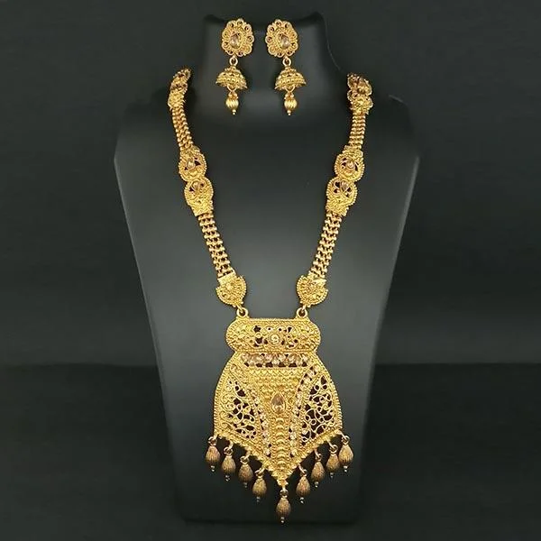 Gold Rope Necklace-Amina Creation Gold Plated  Haram Necklace Set