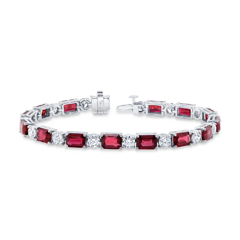 Elegant Crystal Bracelets-Uneek Precious Collection Strand Emerald Cut Ruby Link Bracelet