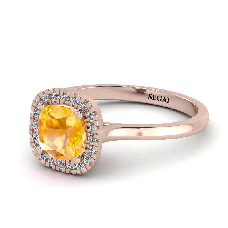 Vintage Classic Halo Cushion Yellow Diamond Ring - Skylar No. 1002