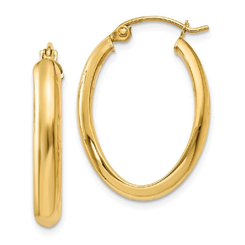 Elegant Statement Earrings-3.5mm, 14k Yellow Gold Oval Hoop Earrings, 25mm (1 Inch)