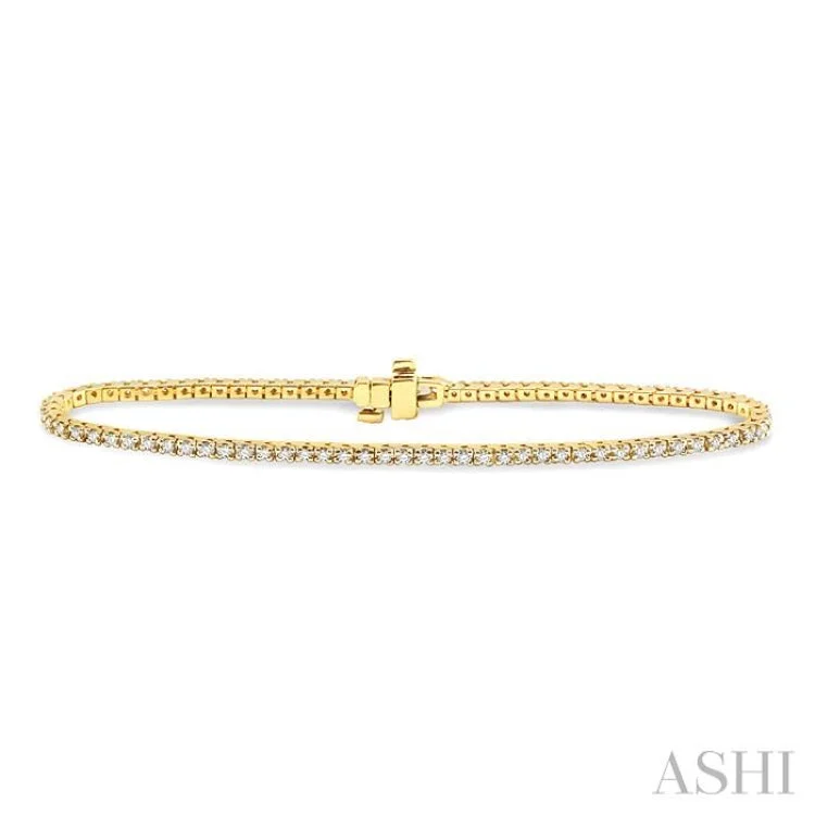 Double Strand Bracelets-1 Ctw Square Shape Round Cut Diamond Tennis Bracelet in 14K Yellow Gold